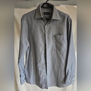 Michael Brandon Grey Striped Button Down, Size Small 14 1/2-15